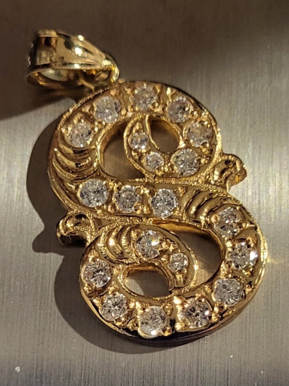 Stamped 14K Gold Diamond Pendant 6.6g Letter S Initial Pendant Genuine Diamonds